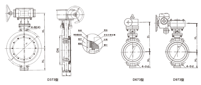 三偏心電動對夾蝶閥結(jié)構(gòu)圖