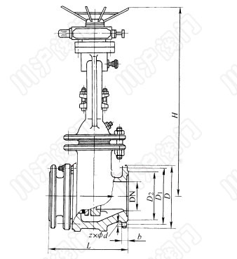 PZ941H、PZ941Y_電動(dòng)排渣閘閥結(jié)構(gòu)圖