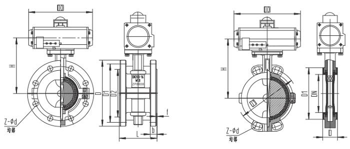氣動(dòng)襯氟法蘭蝶閥結(jié)構(gòu)圖