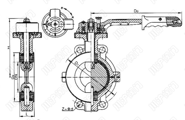 襯氟對(duì)夾蝶閥結(jié)構(gòu)圖