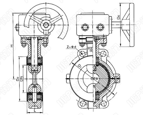 渦輪襯氟蝶閥結(jié)構(gòu)圖