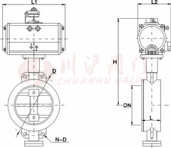 氣動對夾蝶閥結(jié)構(gòu)圖