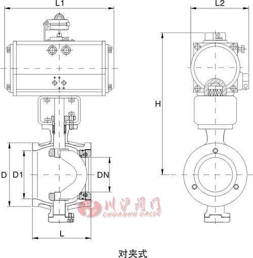 氣動對夾式V型球閥結(jié)構(gòu)圖