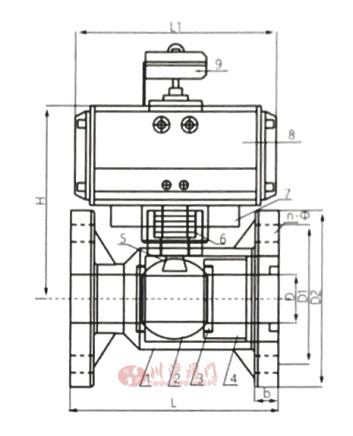 氣動塑料法蘭球閥結(jié)構(gòu)圖