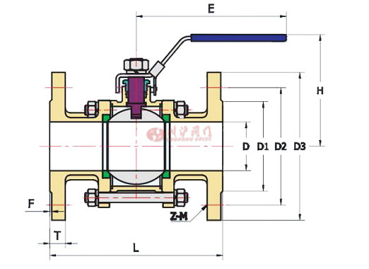 三片式法蘭球閥結(jié)構(gòu)圖