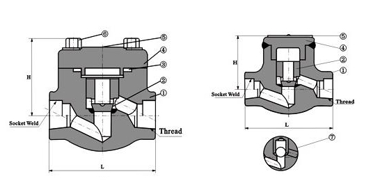 鍛鋼止回閥結(jié)構(gòu)和安裝尺寸